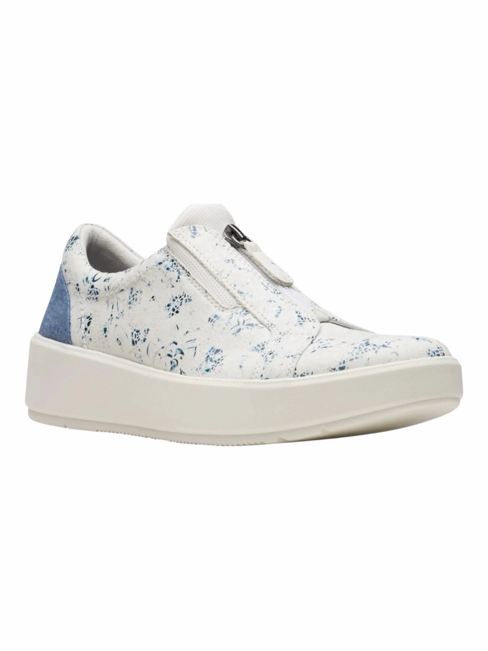 Clarks Layton Rae Blue Floral Zip-Top Sneakers. Size 6.5.